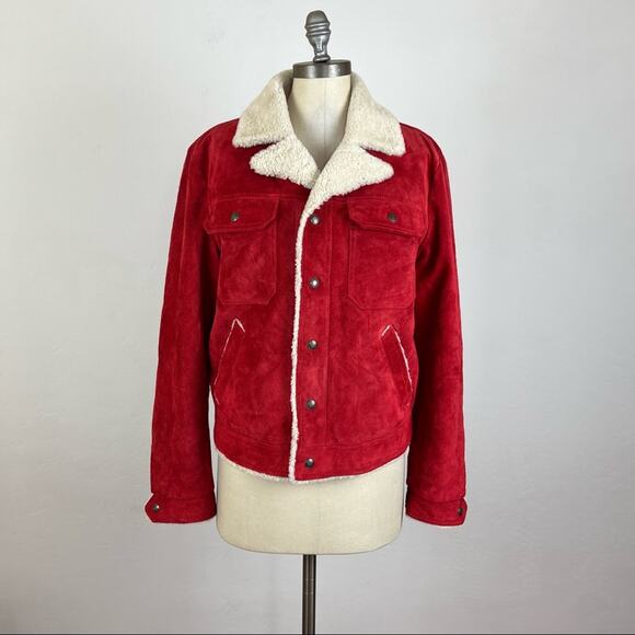 Saint Laurent Red Suede Boyfriend Shearling Jacket NWT XLarge - Picture 1 of 11
